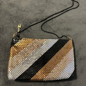 Vintage Gold Black Silver Bronze Metal Mesh Stripe Purse Bag